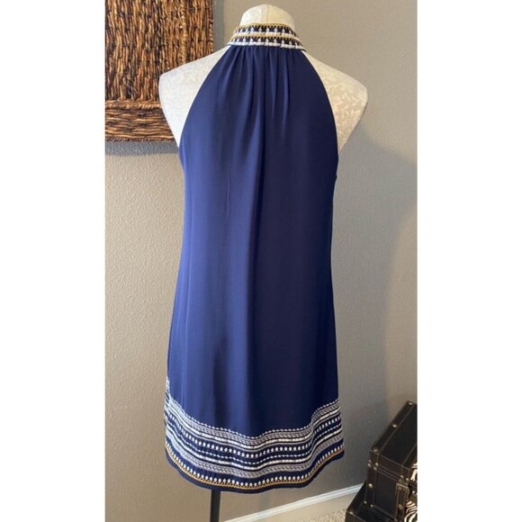 THML Dress Navy Blue S Small A Line Embroidered V Neck Sleeveless Summer - Picture 5 of 8